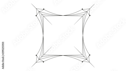 Minimalist square frame element composed of thin interconnected black lines and small dots creating an abstract geometric corner design for creative projects
