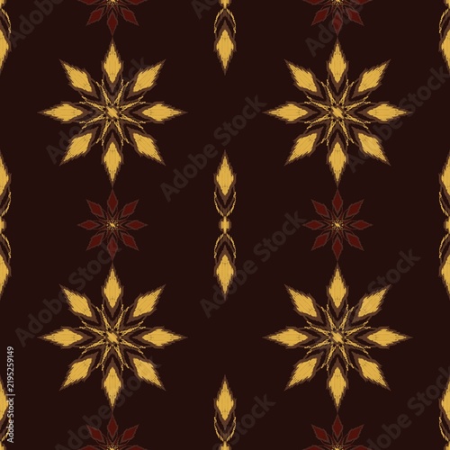 Bohemian floral chic ikat hand drawn repeat seamless pattern