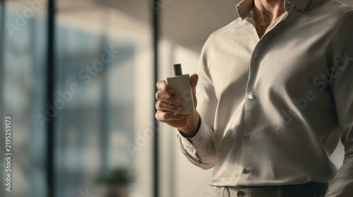 Man with bottle in modern room