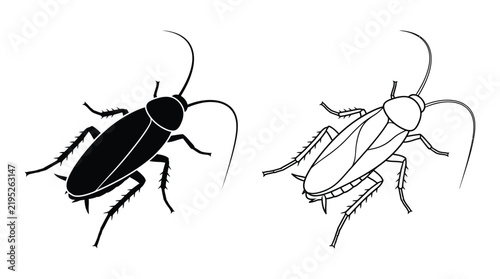 Картината върху платно Cockroach silhouettes depict insect anatomy in a black and white style