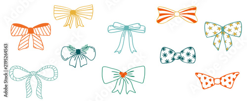Collection of Decorative Christmas Gift Bows in Line Art Style