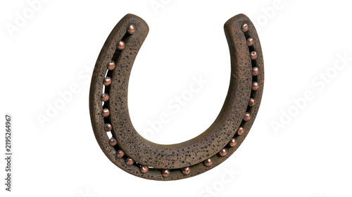 Cuadro en lienzo Isolated old rustic horseshoe with aged metal texture and decorative copper rive