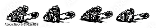 Vector illustration of chainsaw silhouettes set with black and white design
