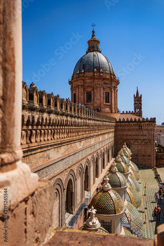 Rooftop terrace of Palermo Cathedral with tiled domes, Sicily
