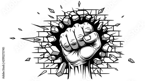 Fist Punching Through Brick Wall Illustration