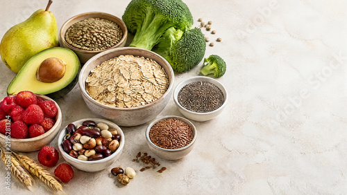 Healthy food items on a kitchen counter ready for meal preparation