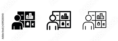 Realtor Managing Real Estate Property Listings Icon Set - Housing Agent Vector