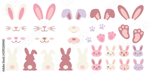cartoon bunny elements cute bunny footprint trail paws ears and  faces funny bunnies