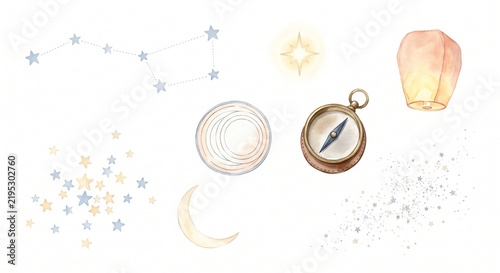 Naklejka 北斗七星と北極星の星図 クリップアート 水彩