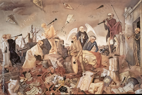 Cuadro en lienzo Berlin, Germany - 8 Nov 25: Skeleton Musicians Mural in Museum Exhibit