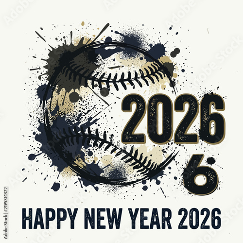 Happy New Year 2026 Baseball Splash Art Design