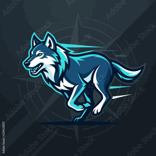 Dynamic Wolf Mascot Running With Speed And Power