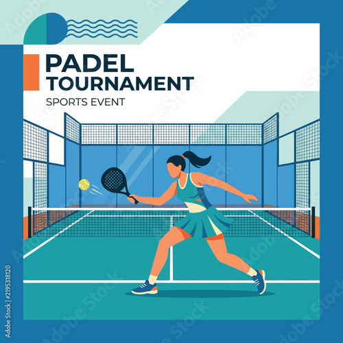 Dynamic Woman Playing Padel Sport Tournament Outdoor Athletic Event