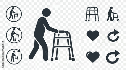 Elderly Mobility Assistance Icons And Symbols Collection