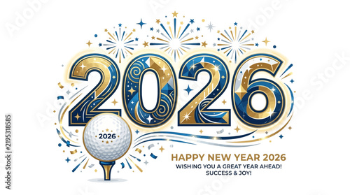 Elegant 2026 New Year Celebration With Golf Ball And Fireworks