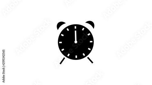 black alarm clock icon animation on white background.