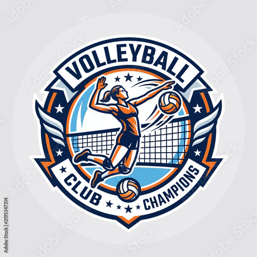 Dynamic Volleyball Player In Action Championship Emblem Design