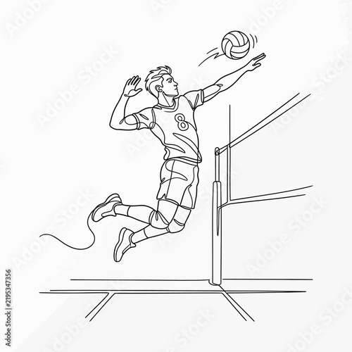 Dynamic Volleyball Player In Action Line Art Style Illustration