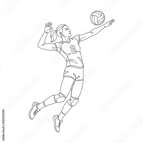 Dynamic Volleyball Player Mid-Jump Action Silhouette Vector Art