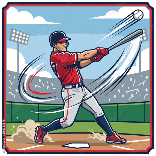 Dynamic Baseball Batter Swinging For The Fences In A Stadium
