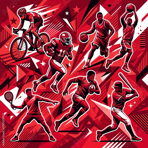 Diverse Athletes Illustrate Dynamic Red Sports Action Collage