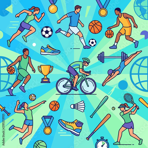 Diverse Athletes Engaged In Various Sports Activities With Equipment