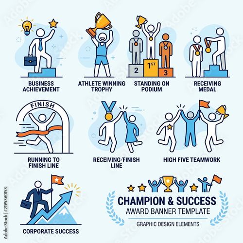 Champion Success Award Banner Template Graphic Design Elements For Business And Sports