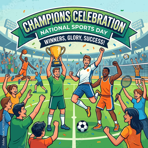 Champions Celebration National Sports Day Winners Glory Success Illustration