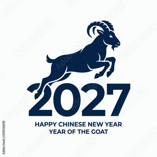 Artistic Silhouette Of Goat Leaping Over Year 2027 Chinese New Year Celebration