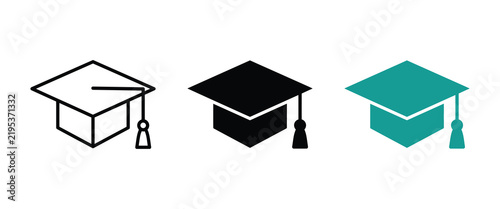 Graduation cap icon set in varied graphic styles with graduation mortarboard education academic