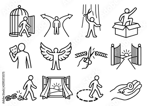 Foto Personal Freedom and Independence Line Art Icon Set