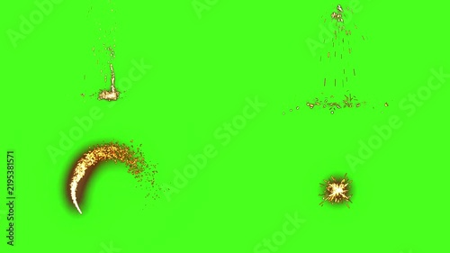 Green Screen Scattered Sparkles and Floating Particles. Golden glowing dust and small sparkles drifting on green screen background for compositing and overlays