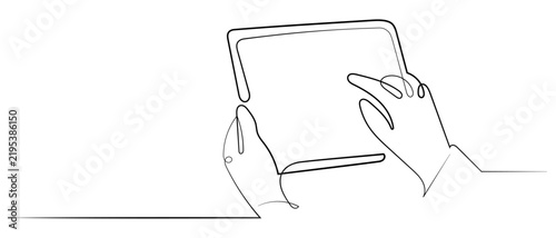 Obraz na płótnie Single Continuous Line Drawing Finger Pointing Touching Digital Screen Hand Gesture Vector Graphic Editable stroke.
