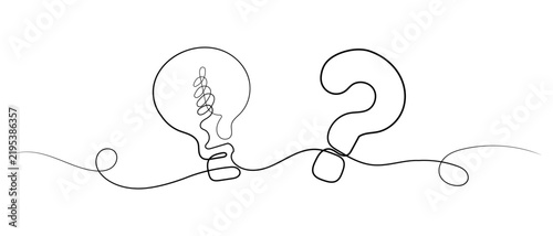 Obraz na płótnie Continuous One Line Drawing Light Bulb and Question Mask Concept Vector Editable stroke.