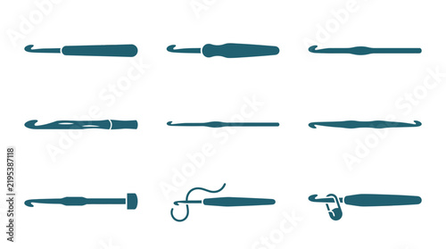 Professional crochet hook set icons for yarn work.