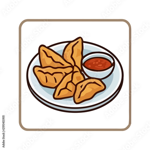 Crispy savory Indian samosas appetizer with spicy dipping chutney sauce