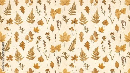 Pressed botanical leaves create a seamless autumn toned pattern