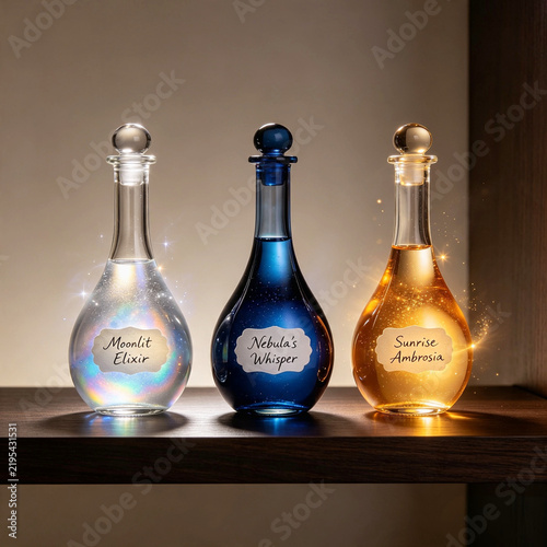 magical apothecary background with potion bottles