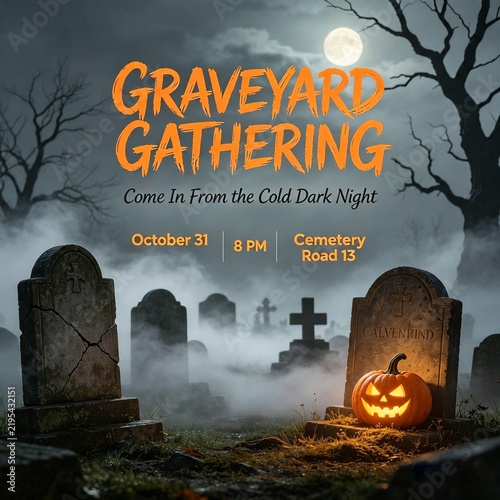 creepy halloween party poster with dark decorative elements