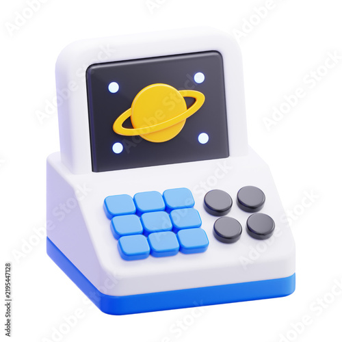 3D Rendered Educational Toy Computer Console Featuring a Saturn Planet Display for Interactive Learning and Creative Play