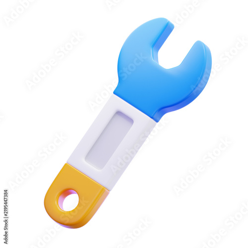 3D colorful wrench icon isolated on white background, repair and maintenance concept illustration