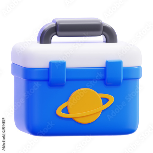3D Illustration of a Blue Toolbox with a Saturn-like Ring, symbolizing storage and organization for tools and equipment