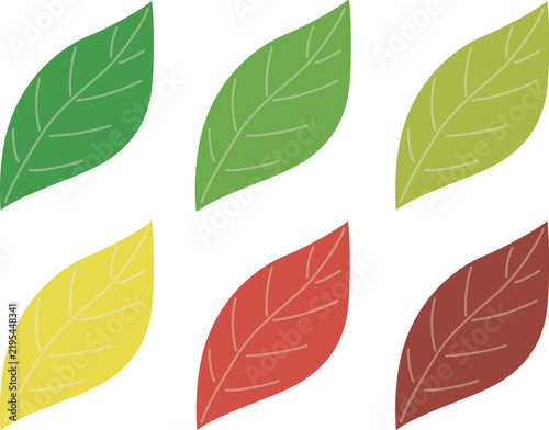 四季の葉っぱイラストセット（若葉・紅葉・黄葉・枯れ葉のアイコン）