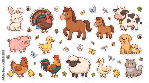 Cute Domestic Farm Animals Vector Clipart Collection