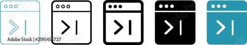 Terminal command line icon set, 5 coding window vector assets, software development and programming interface symbols for web design ,Clean grouped each Icon