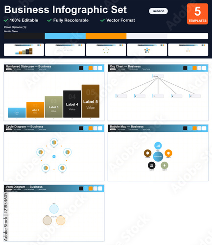 5 Business Infographic Templates - Fully Editable Vecto - Nordic Clean