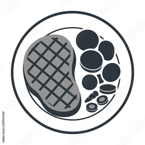 Obraz na plátně Monochrome icon of grilled steak with side vegetables on plate