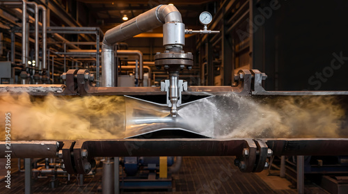 Cutaway of industrial venturi desuperheater steam conditioning valve