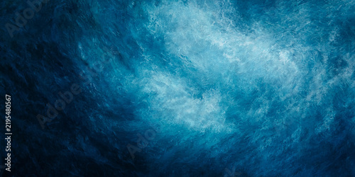 Abstract Blue Water Surface Background with Dark Storm Clouds, Soft Light, Ocean Waves, Atmospheric Texture and Moody Weather Inspired Nature Scene for Design