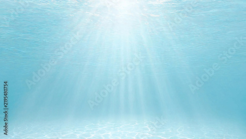 Underwater World Background with Sun Rays, Blue Ocean Water, Deep Sea Texture and Soft Light Reflections, Abstract Aquatic Nature Scene for Wallpaper and Design